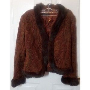 Lafayette 148 New York womens brown short jacket with fake fur size 6